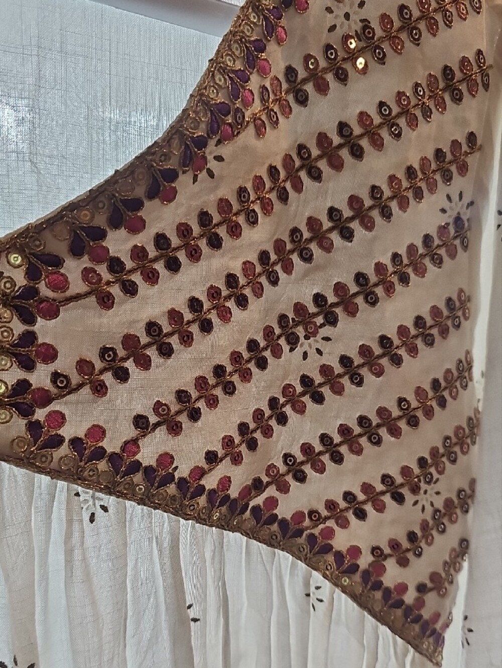 Boho Ivory  Midi Dress with Pink And Gold  Embroidery - XL - Picture 11 of 14